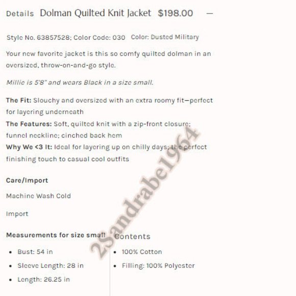 NWT - Free People Dolman Quilted Knit Jacket - Size: M, Color: Dusted Military - Picture 16 of 16